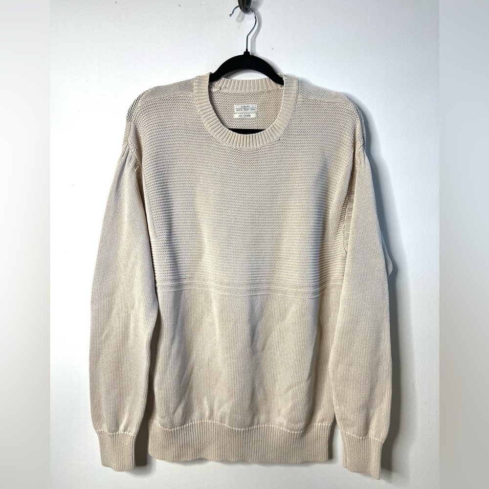 All Saints Men's Beige Crewneck Sweater Ling Sleeves SZ XL EUC